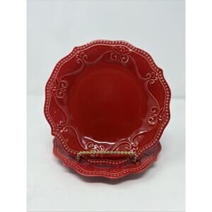 Pioneer Woman PAIGE RED Beaded Scalloped Rim Salad PLATES – Set of 2